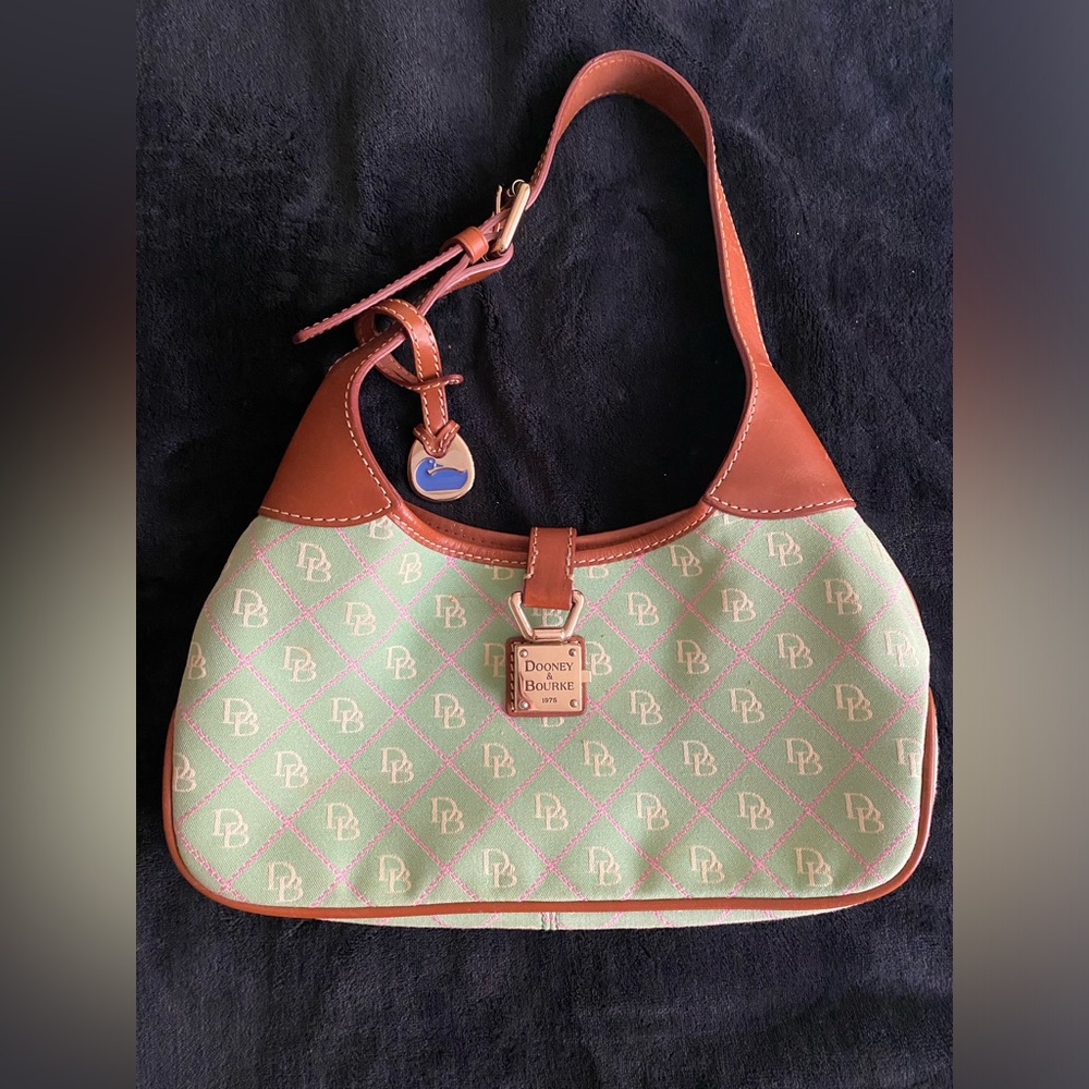 Vintage Dooney and Bourke Signature Shoulder Bag in Mint and Pink.